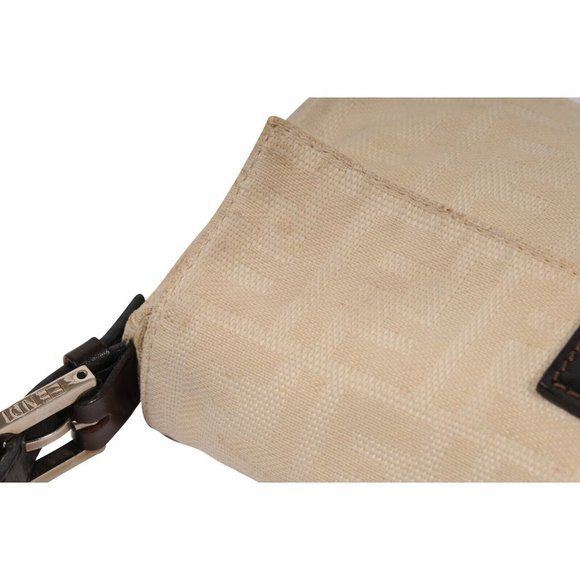 Fendi FF Logo Vintage Zucca Baguette Flap Shoulder Bag Tan Brown Leather Strap - Picture 9 of 16